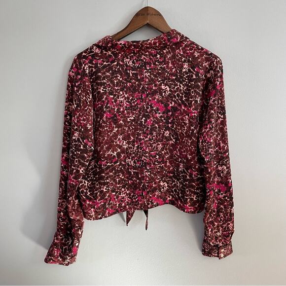 Wilfred | Aritzia Tie Front Blouse Button Down Cropped Pink Fuchsia Brown Top M - Picture 8 of 9